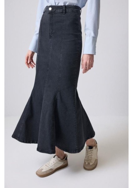 Denim Balık Etek Antrasit