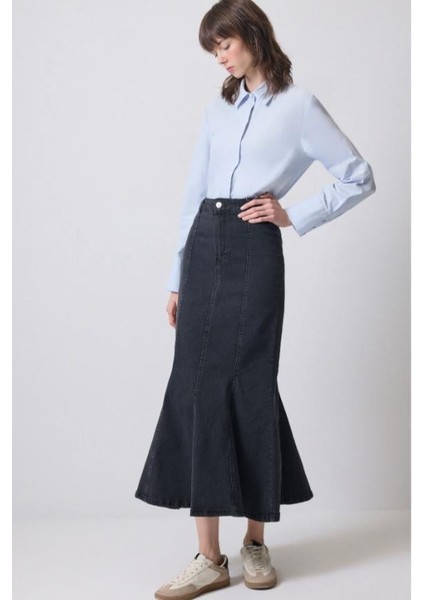 Denim Balık Etek Antrasit