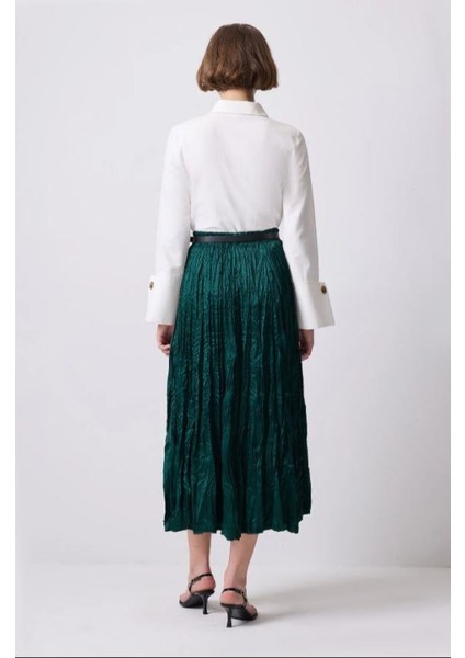 Crushlı Saten Etek Zümrüt fırsatları