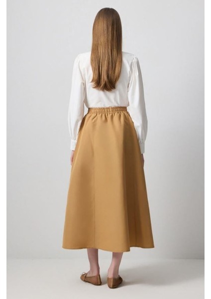 Beli Büzgülü Dokuma Etek Camel fırsatları