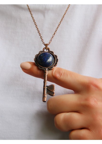 Doğal Taş Lapis Doğal Taşlı Anahtar Model Kadın Antik Kolye EUK35LPS