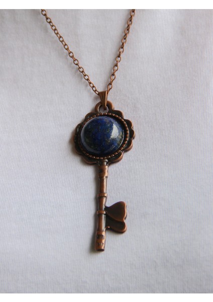 Doğal Taş Lapis Doğal Taşlı Anahtar Model Kadın Antik Kolye EUK35LPS fiyatları