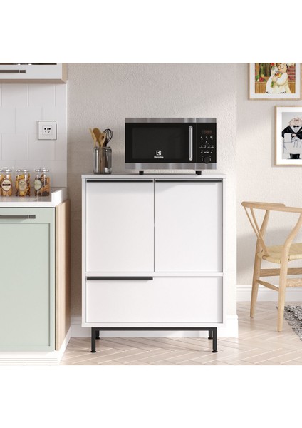 Lidya Mutfak Dolabı Mikrodalga 3 Kapaklı Metal Ayaklı Beyaz