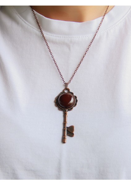 Doğal Taş Akik Doğal Taşlı Anahtar Model Kadın Antik Kolye EUK35A fiyatları