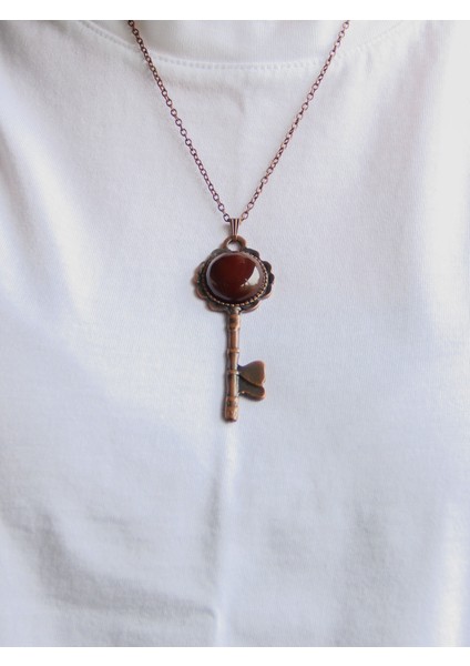 Doğal Taş Akik Doğal Taşlı Anahtar Model Kadın Antik Kolye EUK35A modelleri