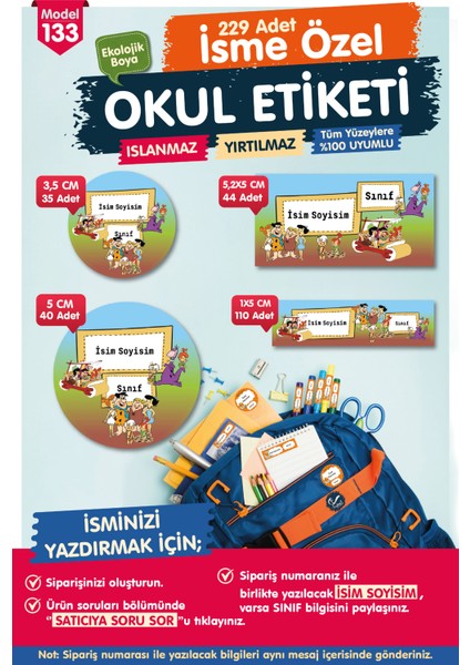 Okul Etiketi Kalem Defter Etiketi Özel Isim Yazılabilen Etiket Seti - Isim Etiketi OE133-T1230-OE133