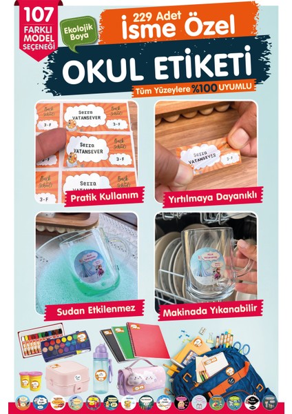 Okul Etiketi Kalem Defter Etiketi Özel Isim Yazılabilen Etiket Seti - Isim Etiketi OE133-T1230-OE133