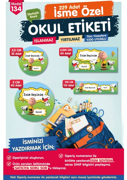 Okul Etiketi Kalem Defter Etiketi Özel Isim Yazılabilen Etiket Seti - Isim Etiketi OE134-T1231-OE134