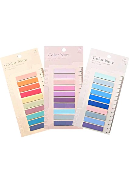 Sticky Notes Şeffaf Renkli Yapışkan Not Kağıtları Defter Yer Imleri Etiket Ayraç 3'lü Set(Gökkuşağı-1)