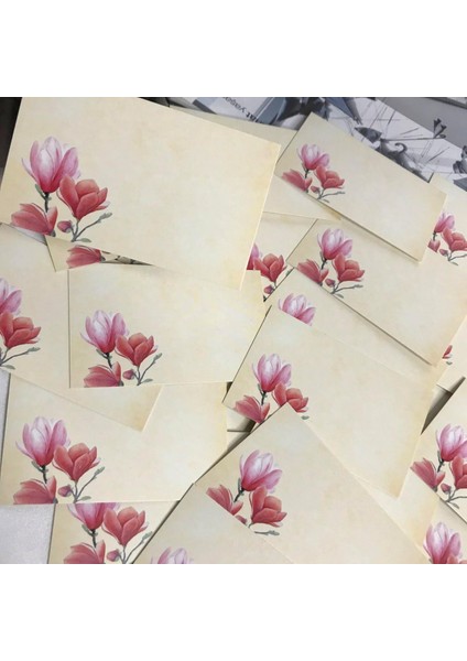 Pembe Çiçekli Yazısız Kart Not Kartı Tek Taraflı Boş Yazılabilir Mesaj Kartı 8x5 cm -10 Adet