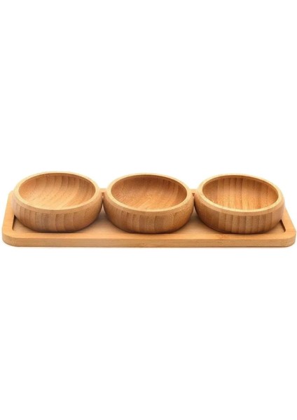 Bambu 3'lü Ahşap Sunum Seti Kahvaltılık Çerezlik Reçellik Tepsili Şık ve Pratik Servis Ürünü (Oval)
