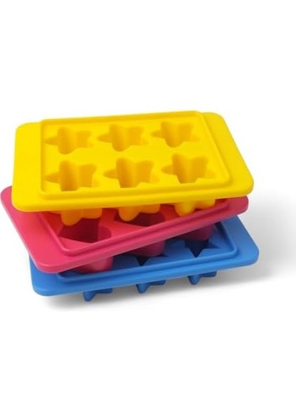 Plastik 6 Bölmeli 3 Desenli Buz Kalıbı Seti, Yıldız-Kalp-Çiçek Desenli Buz Kalıbı 3 Set (13CM*8CM*3CM) Eğlenceli ve Pratik