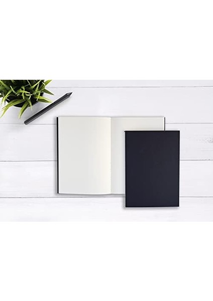 Tanıtım 4 Adet Çizgisiz Terzi Dikişli Defter, A5 Boyutunda, Ofis Için Ideal, Planlayıcı (Siyah Kapak Tasarımı)