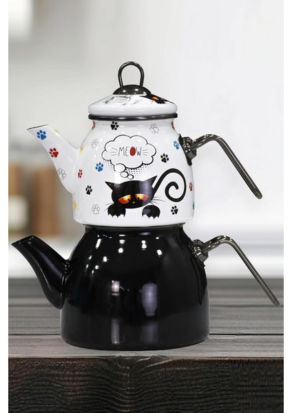 Home Cat Rose Model Emaye Çaydanlık
