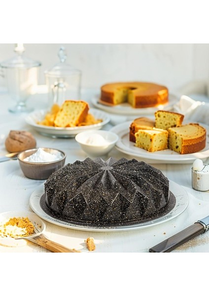 Thermo Döküm Gövdeli Kristal Kek Kalıbı 28CM, Dilimli ve Döküm, Siyah Granit Benekli Pişirme Kabı, Kolay Çıkarma, Dayanıklı Alüminyum Alaşım