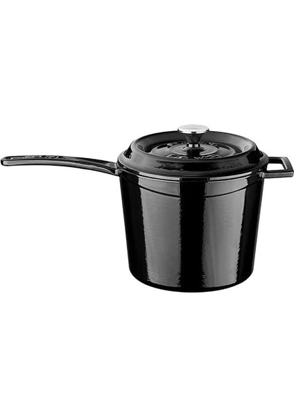 Döküm Yuvarlak Sos Tenceresi. Döküm Demir Yekpare Saplı Trendy Serisi Çap(Ø18 Cm. Siyah