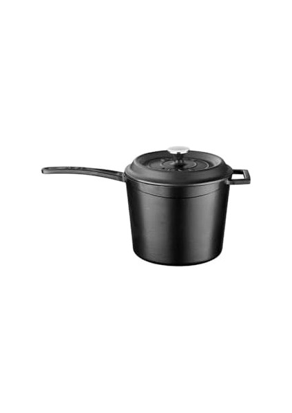 Döküm Yuvarlak Sos Tenceresi. Döküm Demir Yekpare Saplı Trendy Serisi Çap(Ø18 Cm. Siyah