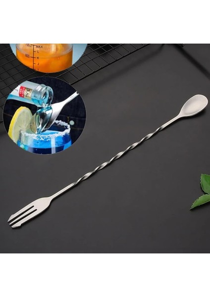 304 Çelik 32 cm Çift Başlı Burgulu Barmen Kokteyl Karıştırma Kaşığı Profesyonel Şık