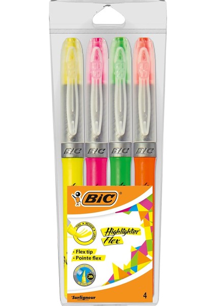 Kalemlerine Bıc® Highlighter Flex, Çeşitli, Torba, Her Biri 4 Adet