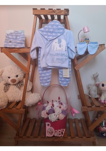 0-3 Ay Unisex Fil Desenli Bebek 5'li Takım