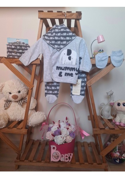 0-3 Ay Unisex Fil Desenli Bebek 5'li Takım