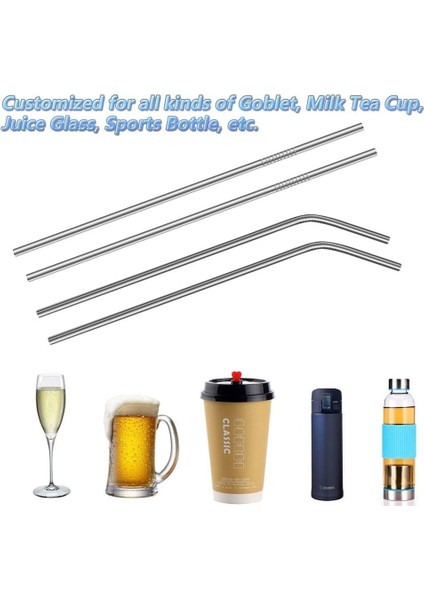 6'lı Paslanmaz Çelik Metal Pipet Seti 4 Adet Pipet ve 2 Adet Pipet Temizleme Fırçası Cam Pipet Gold Renk