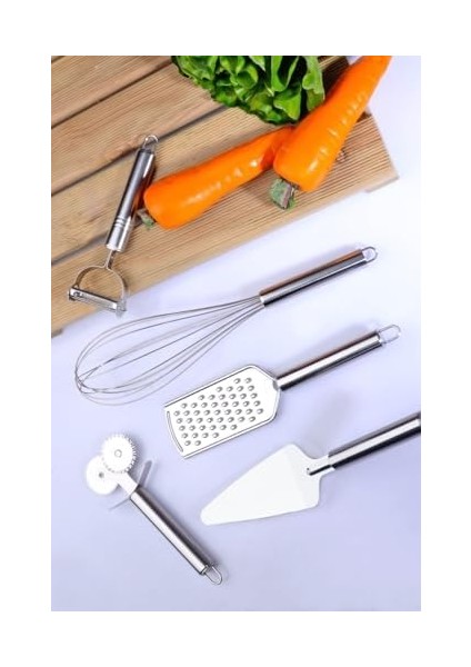 Kitchen 5 Parça Çelik Paslanmaz Mutfak Servis ve Hazırlık Seti Çeyiz Seti Gri
