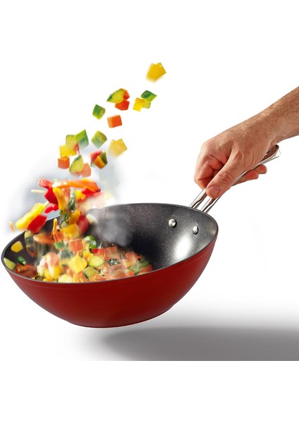 Pro - Plus Kırmızı & Titanyum 24 cm Wok Tava