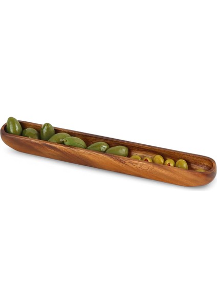 Akasya Ağacından Ahşap Zeytin Tabağı, Zeytinlik,ahşap Zeytin Tepsisi El Yapımı Akasya Ahşap Uzun Kano Tekne Tarzı Çanak - Yemek Servis Tabağı Masa Orta Parça (35CM*5CM)