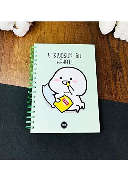 Yaşıyosun Bu Hayatı Tasarımlı Çizgili Spiralli Defter