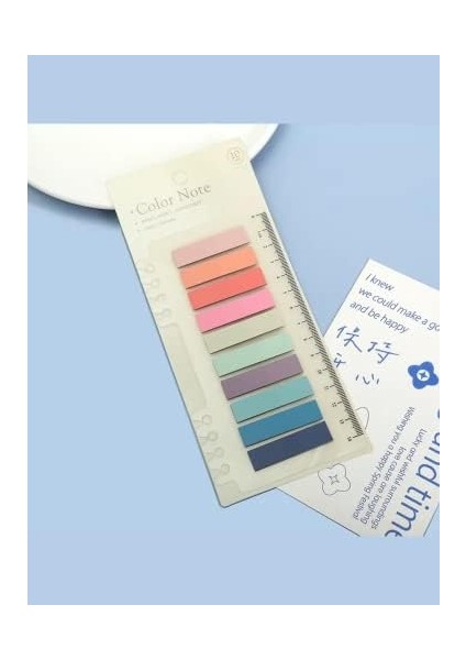 Post It 10 Renkli 200 Yaprak Şeffaf Yapışkan Not Kağıtları Sticky Notes Etiket Not Defteri Kitap Ayracı Gökkuşağı Serisi (Renkli Yaz)