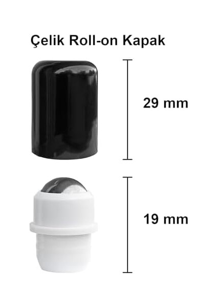 30 ml Çelik Roll On Şişesi 30 cc Sızdırmaz Siyah Kapaklı Cam Şişe 6 Adet (Amber, 30)
