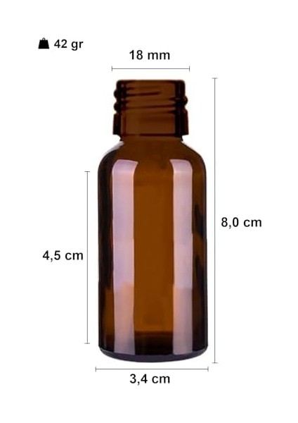 30 ml Çelik Roll On Şişesi 30 cc Sızdırmaz Siyah Kapaklı Cam Şişe 6 Adet (Amber, 30)