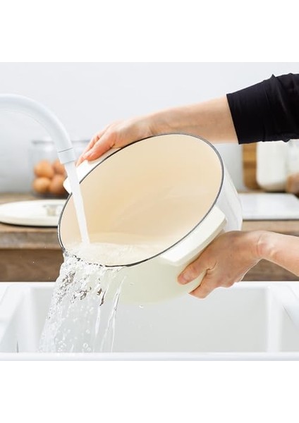 Cast Iron 30 Cm/5,6 L Oval Kapaklı Tencere, Kaliteli, Sağlam ve Uzun Ömürlü, Kızartma, Kızartma, Pas Içermeyen Emaye, Indüksiyon, Ergonomik Sap, 260°C'YE Kadar Fırına Dayanıklı, Badem Kremi modelleri