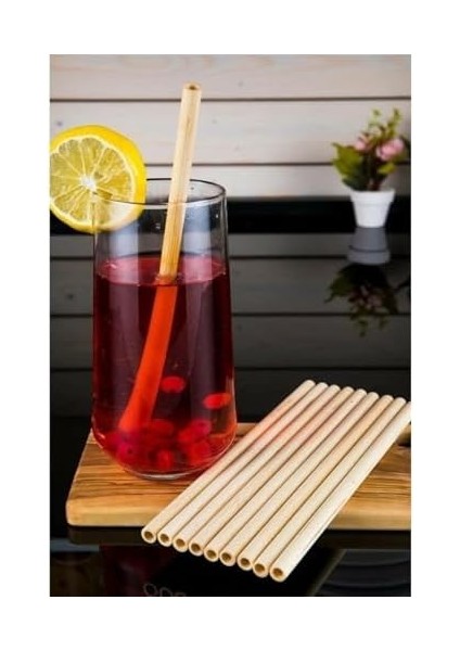 12'li Bambu Pipet Seti Çok Kullanımlık Doğa Dostu 10 Adet Düz Pipet ve 2 Adet Pipet Pipet Temizleme Fırçası Cam Pipet Metal Pipet
