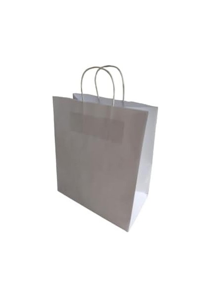 Saplı Kâğıt Torba Çanta Beyaz Kraft Torba Çanta 26 x 14 x 30 cm (25 Adet)
