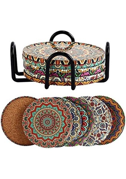 6 Lı Çini Desenli (Autum) Metal Bardak Altlığı ve Metal Stand modelleri