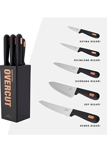 Overcut 6 Parça Bıçak Seti, Siyah