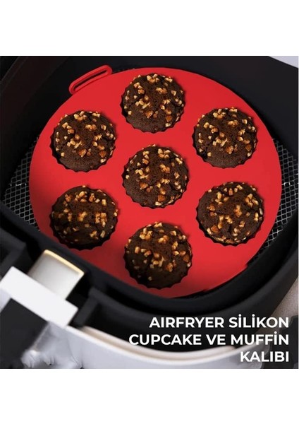 Airfryer Ustası 2'li Pişirme Seti, Silikon Airfryer Pişirme Kağıdı, Bpa Içermez, Yapışmaz Kolay Temizlenir Muffin Cupcake ve Iki Bölmeli Silikon Pişirme Kabı (Kırmızı)