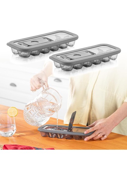 2 Adet 12 Bölmeli Üstten Kapaklı Doldurmalı Buz Kalıbı, Buzluk, Küp Buzluk