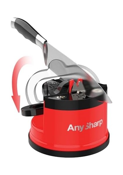 Bıçak Bileyici, Eller Serbest Güvenlik, Powergrip, Tüm Mutfak Bıçaklarını Güvenle Keser, Sertleştirilmiş Çelik ve Tırtıklı Için Ideal, Dünyanın En Iyisi, Kompakt, Tek Boyut, Kırmızı
