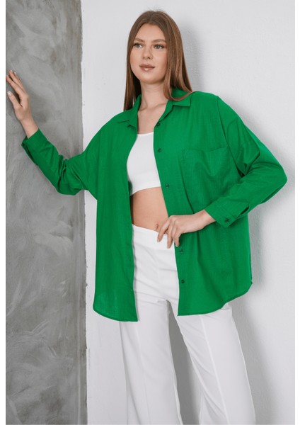 Kadın London Keten Tek Cepli Oversize Gömlek, Premium Kalite Keten Gömlek fiyatları