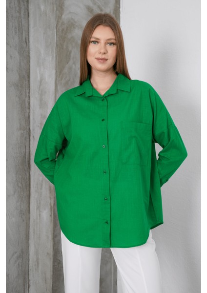 Kadın London Keten Tek Cepli Oversize Gömlek, Premium Kalite Keten Gömlek fırsatları