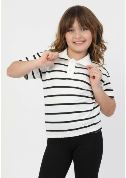 3-10 Yaş Arası Beli Lastikli Çizgili Kız Çocuk T-Shirt