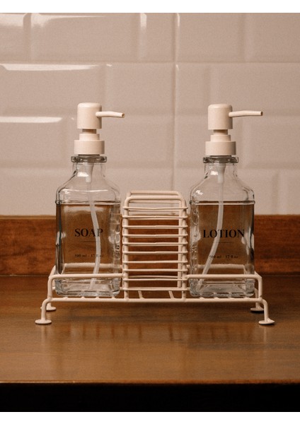 Gustea Standlı ve Ikili Sıvı Sabunluk - Bej