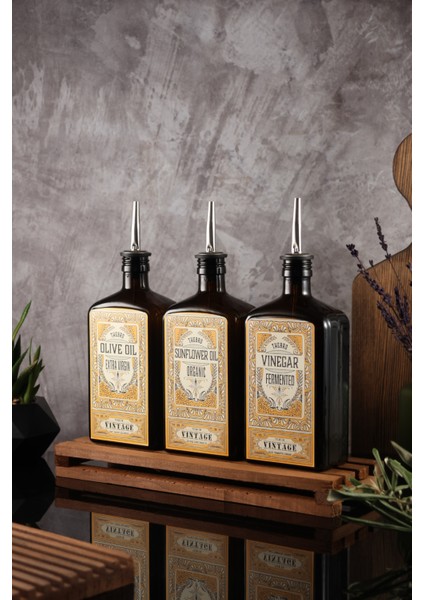 500ML Premium Serisi 3lü Set Zeytinyağı,ayçiçek Yağı ve Sirke Şişesi