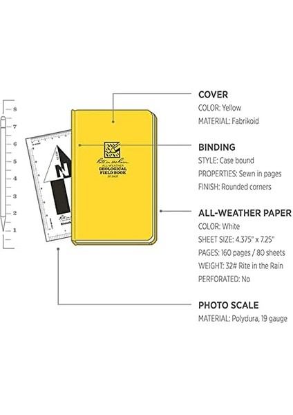 In The Rain Hava Koşullarına Dayanıklı Sert Kapaklı Defter, 4 3/4 "x 7 1/2", Sarı Kapak, Jeolojik Desen (No. 540F)