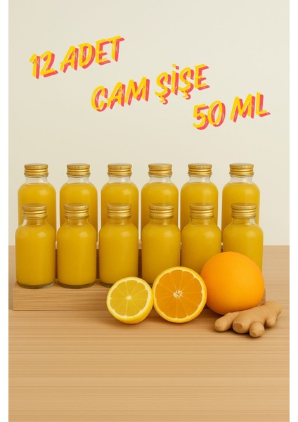 12 Adet Şeffaf Cam Shot Şişesi Sızdırmaz Gold Metal Kapaklı Hediyelik Koku Süs Çok Amaçlı Şişe 50ML