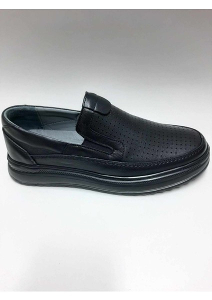 Deri Siyah Bağcıksız Rahat Taban Erkek Ayakkabı C-78163BMSA