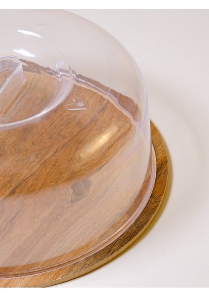 Chef Yuvarlak Ahşap Standlı Plastik Kapaklı Kek Fanusu fiyatları